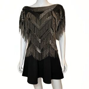 Venus Beaded Sheer Evening Party Top Womens SZ 2 S Art Deco Retro Gatsby Flapper